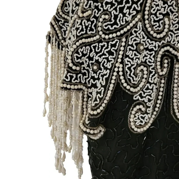 Vintage Scala 1990s Silk Beaded Sequins Evening Cocktail Dress Small - Picture 4 of 7